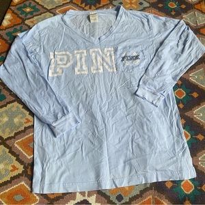 Pink Victoria’s Secret Long Sleeve Blue Oversized Campus Top Size Small